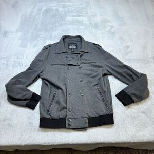 Young Machines Jacket Mens XXL Gray Military Double Breasted Bomber Cotton Coat